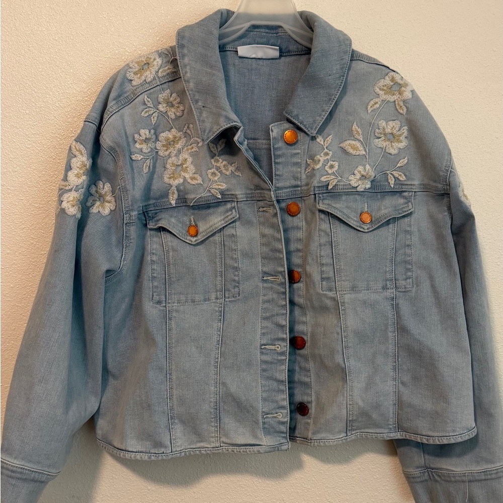 Lane Bryant Light Blue Embroidered Denim Jacket - Women